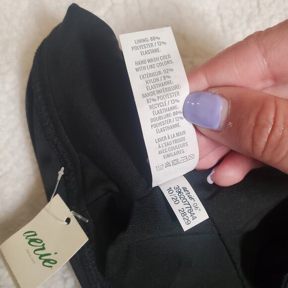 Aerie Black Swim Bikini FULL Set Scoop Top Solid Color Women's Large NEW - Picture 7 of 11